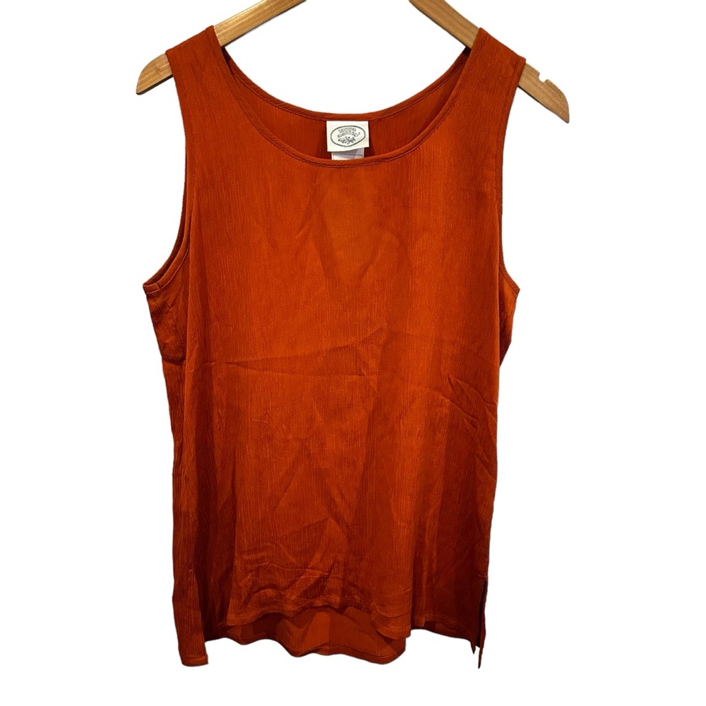 Vintage Laura Ashley boho orange‎ 100% silk tank women’s 8 crinkle cottagecore